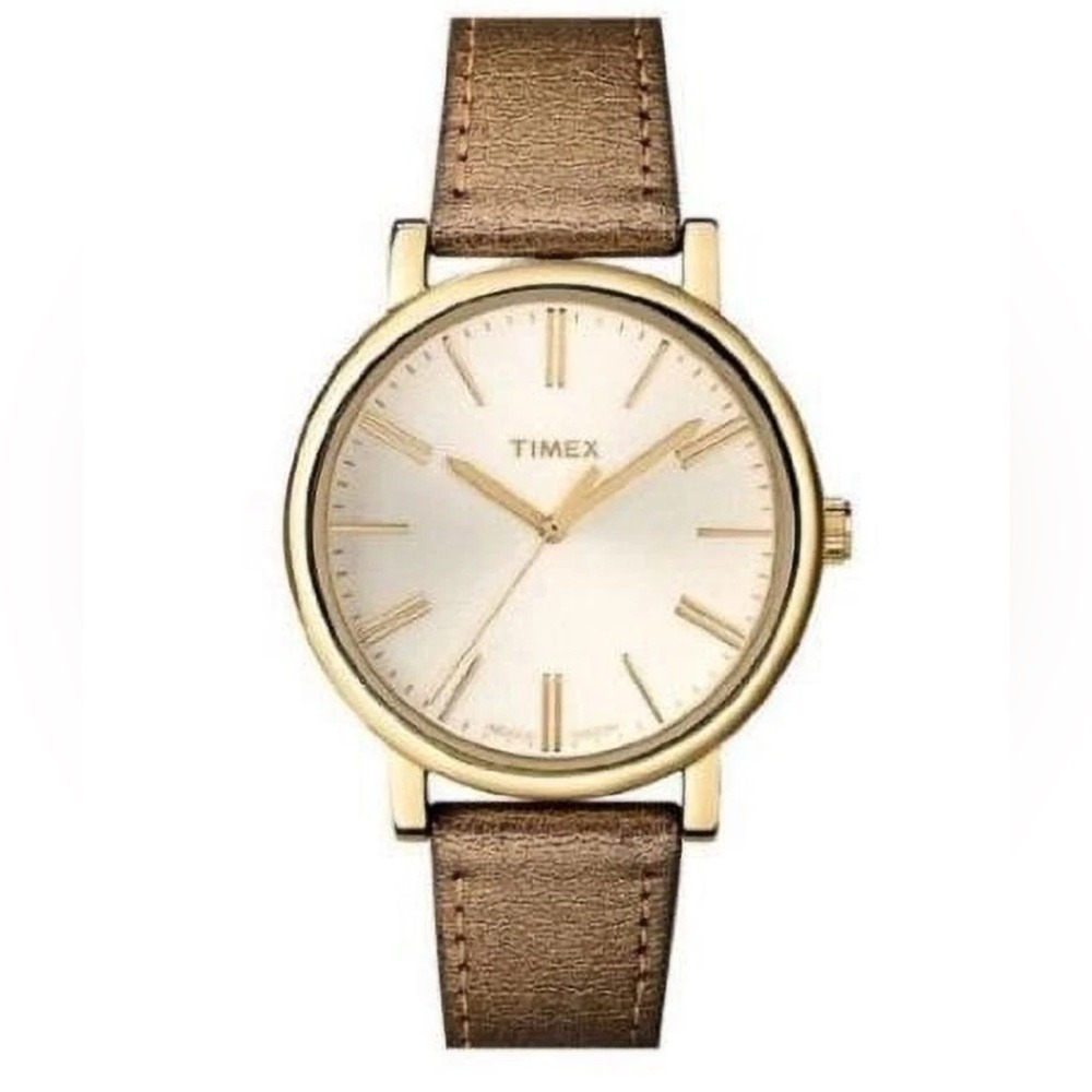 Timex Indiglo Wristwatch Women OS Brown Gold Good Leather Strap Analog T2N598